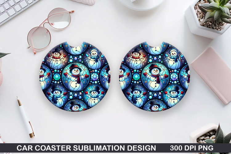 Snowman Car Coaster Sublimation|Christmas Coaster PNG Design