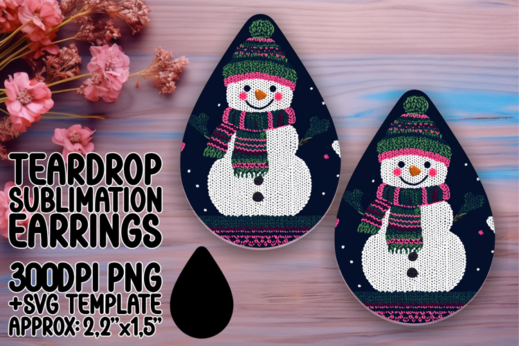 Sophisticated Teardrop Earrings Sublimation Template , Snowm