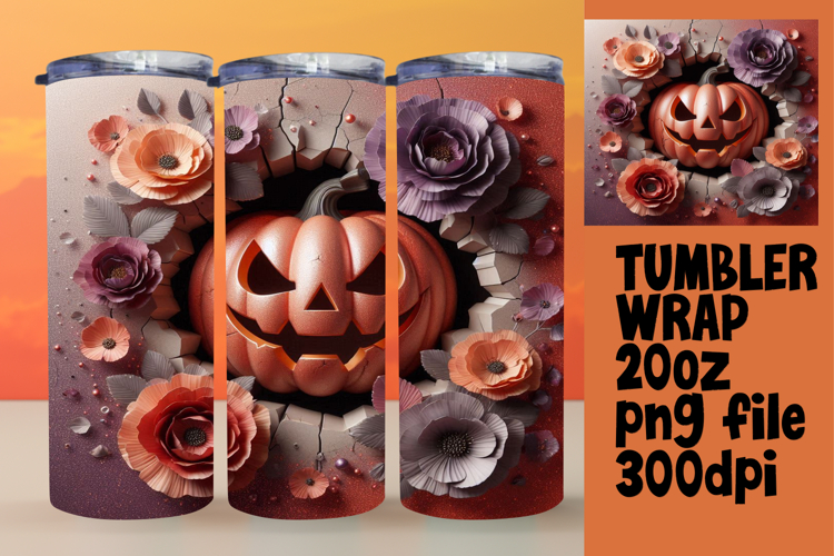 Sublimation-Ready Graphics for 20oz Tumbler , 3D Pumpkin
