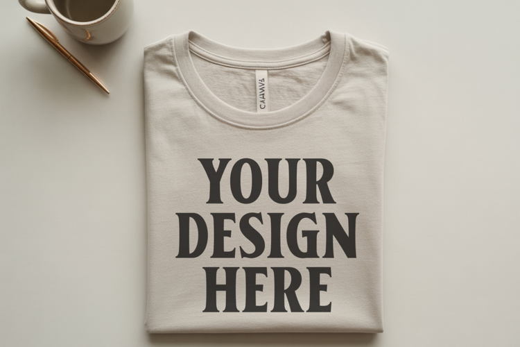 Heather Peach Bella Canvas 3001 Flat Lay T-Shirt Mockup