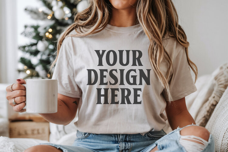 Christmas Bella Canvas 3001 Athletic Heather Shirt Mockup example image 1