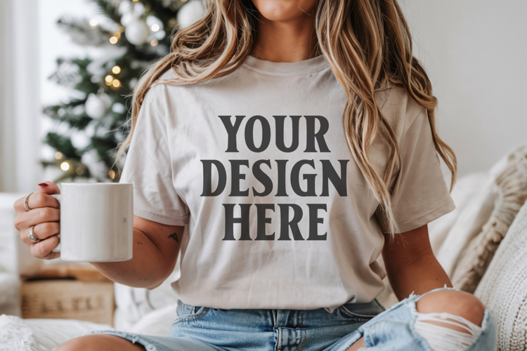 Christmas Bella Canvas 3001 Athletic Heather Shirt Mockup