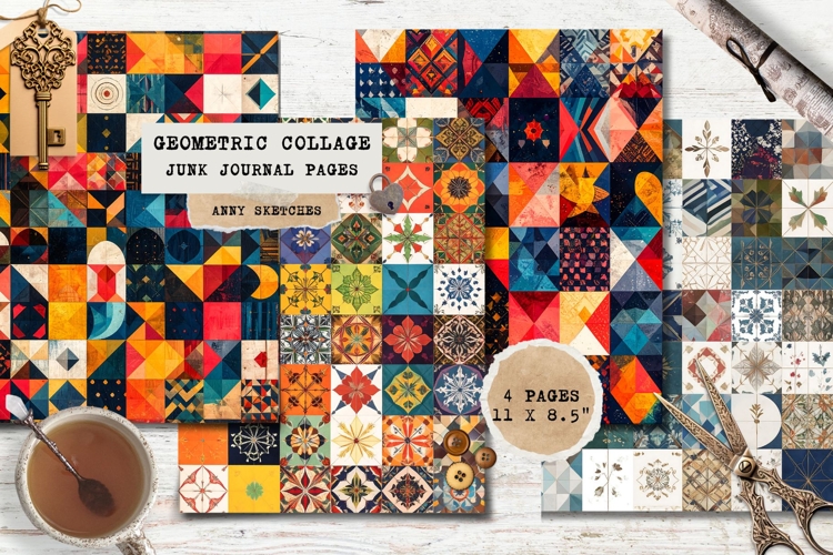 4 Geometric Collage Junk Journal Pages Printables