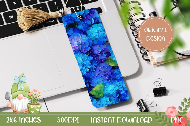 Blue Hydrangea Bookmark Design, Art Flowers Bookmark