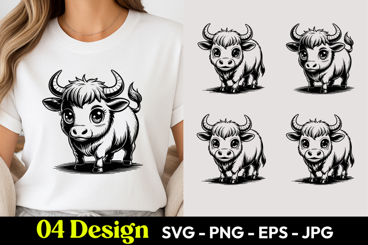 Fluffy Bull Cartoon SVG PNG