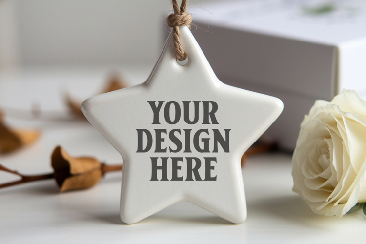 Christmas Star Ceramic Ornaments Mockup