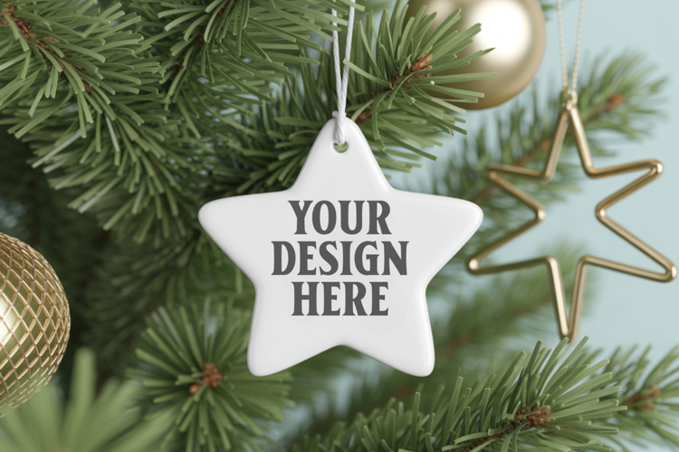 Christmas Star Ceramic Ornament Mockup | Cozy Boho Holiday D