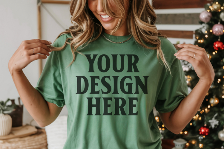 Christmas Comfort Colors 1717 Island Green T-Shirt Mockup Re