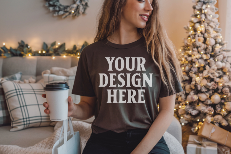 Comfort Colors 1717 Pepper Christmas T-Shirt Mockup, Boho