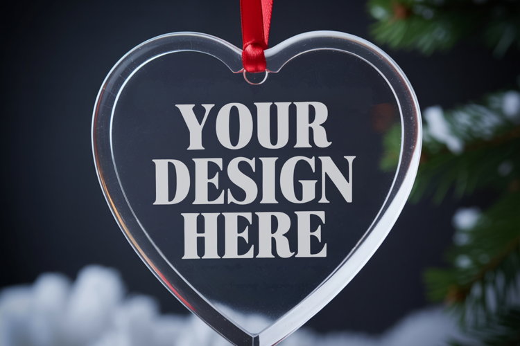 Christmas Heart Crystal Glass Ornament Mockups