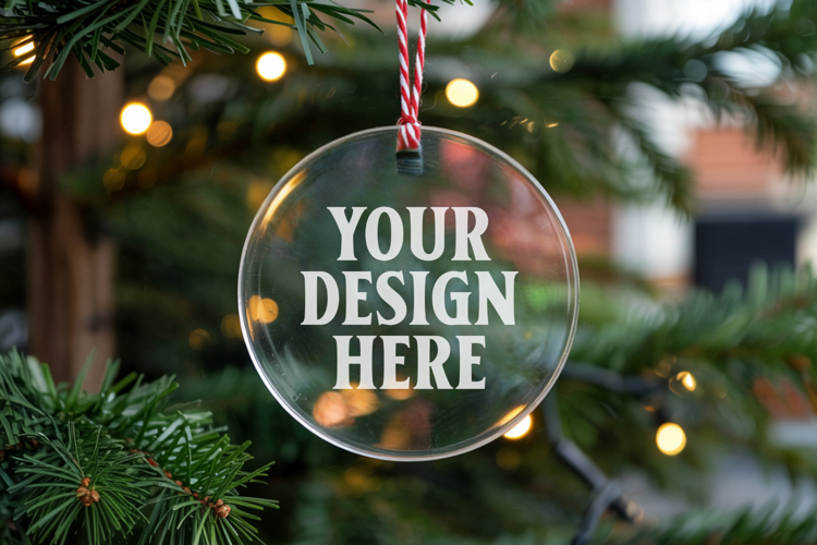 Acrylic Christmas Ornament Mockups | Clear Round Holiday