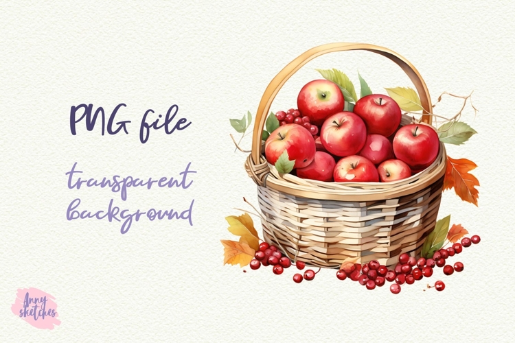 Apple Basket PNG Sublimation Fall Baking Clipart