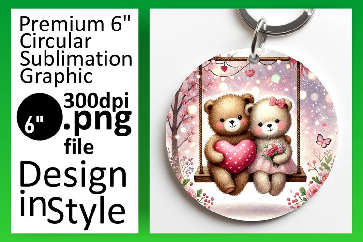 Elegant Circle Design Keychain Artwork , Valentine Bear