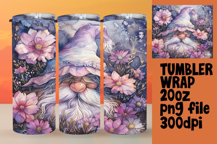 Floral Fantasy Gnome Tumbler Wrap 20oz