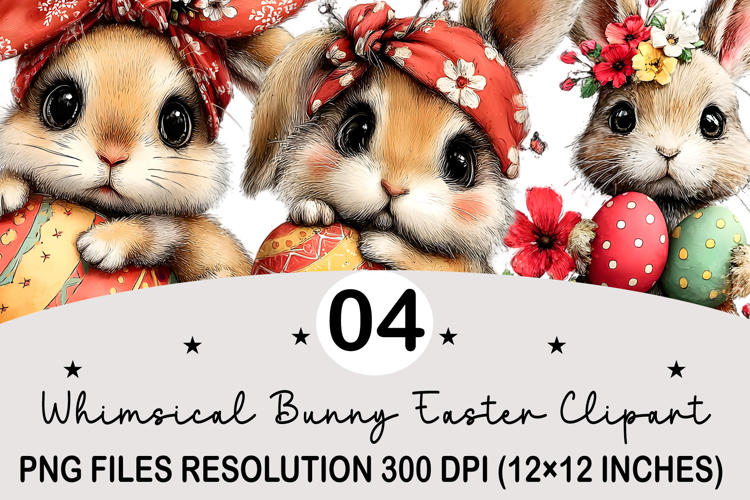 Whimsical Bunny Easter Clipart, Watercolor Easter Bunny PNG