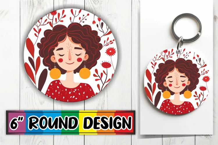 Floral Beauty Portrait Round Design Sublimation PNG