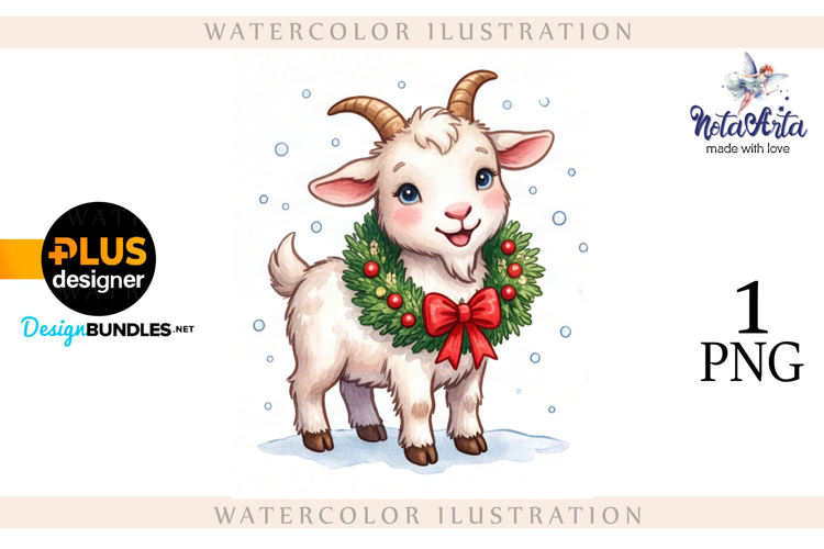 Christmas Goat in Watercolor Style