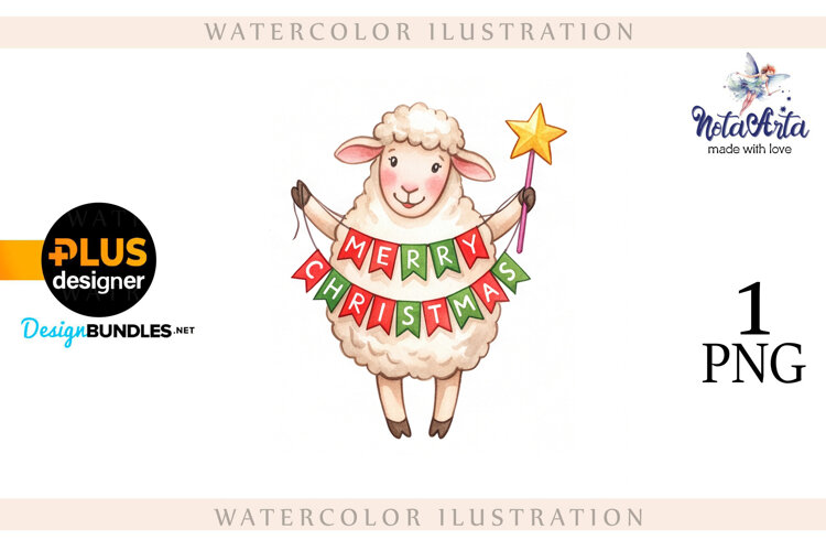 Christmas Sheep in Watercolor Style example image 1
