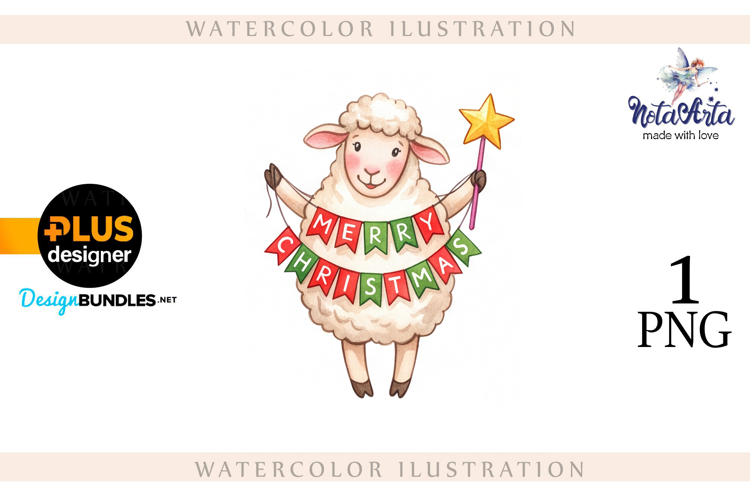 Christmas Sheep in Watercolor Style