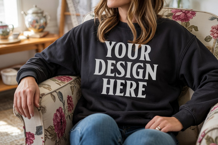 Black Gildan 18000 Crewnwck Sweatshirt Mockup, gildan 18000