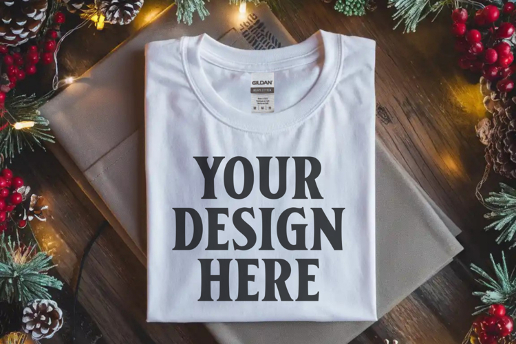 Gildan 64000 White Folded Christmas Flat Lay T-shirt