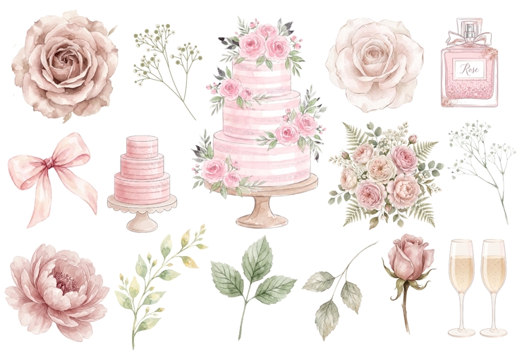 Watercolor Wedding Cake Clipart