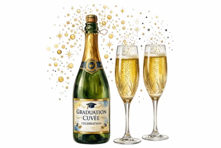 Graduation Champagne Bottle with Glasses Clipart