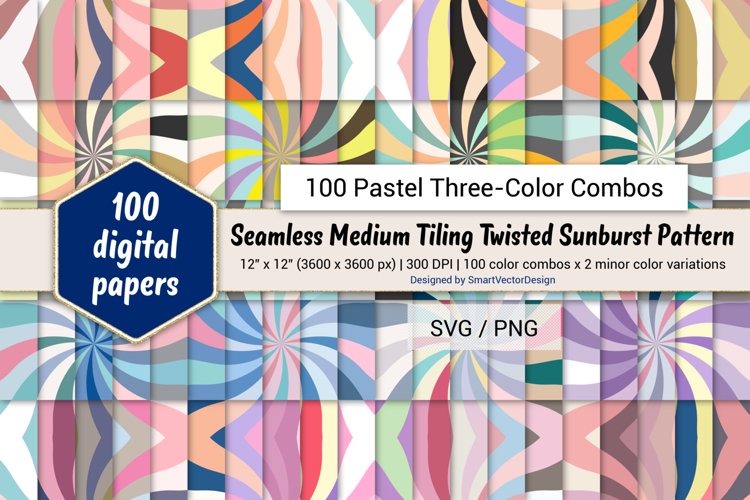 Medium Tiling Twisted Sunburst-100 Pastel Three-Color Combos example image 1