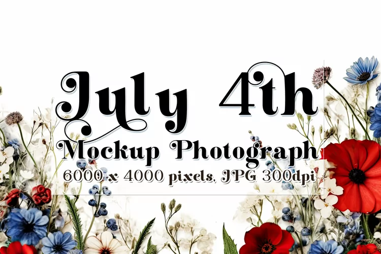 4th of July Mockup, July 4th Red White Blue Flowers Photo 2