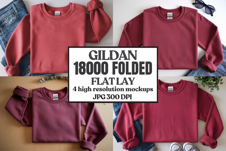 Gildan 18000 Sand Folded Flat Lay Mockups