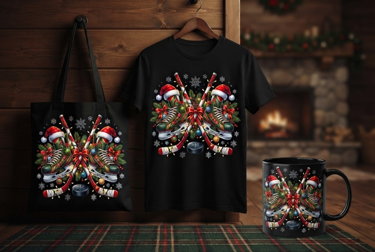 Christmas Hockey Skates Holiday Design