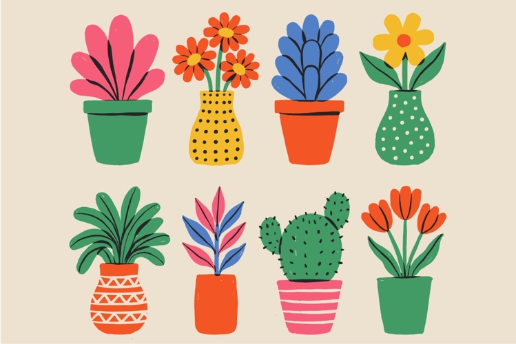Retro Potted Plants Clipart