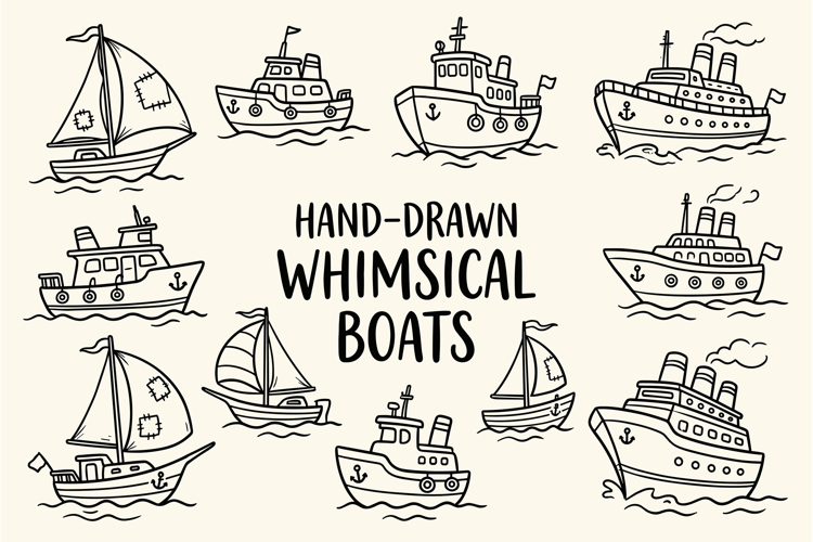 Hand Drawn Whimsical Boats Clipart