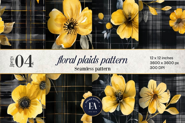 Floral Plaid Texture Digital Paper | Flowers cheque