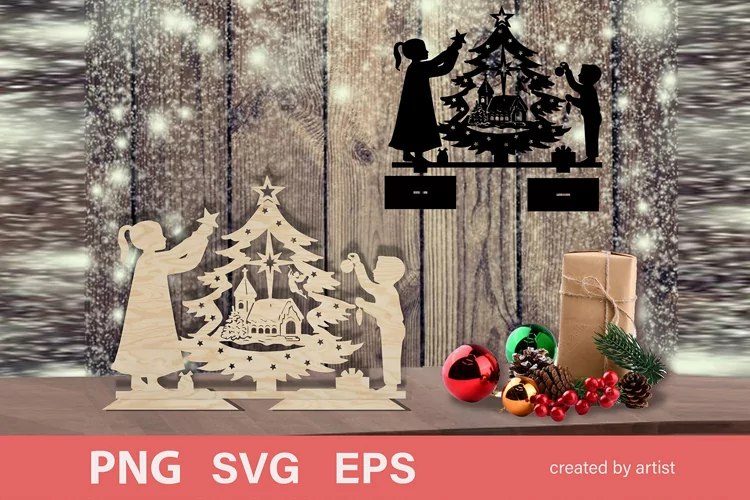 children and Christmas tree svg, Christmas tree, children