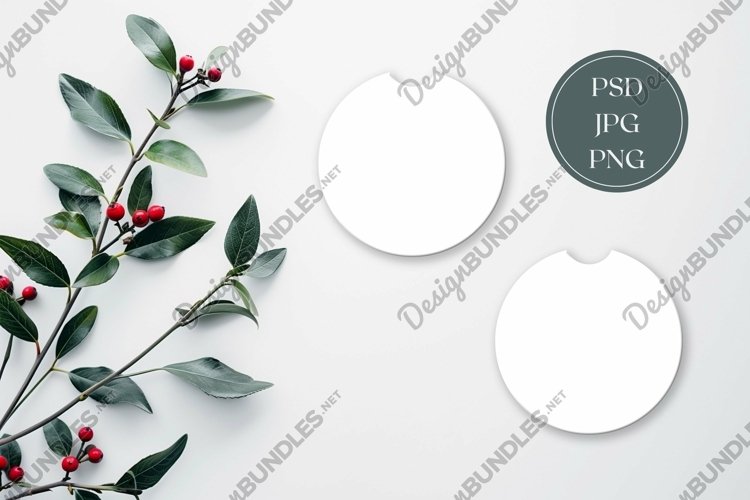 Christmas Car Coasters Mock Up, Coaster Mockup Template example image 1
