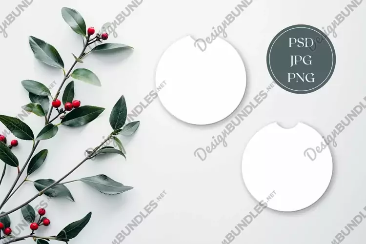 Christmas Car Coasters Mock Up, Coaster Mockup Template