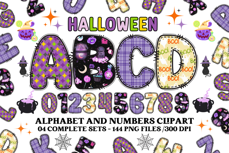 Halloween Alphabet png clipart, halloween letters doodle