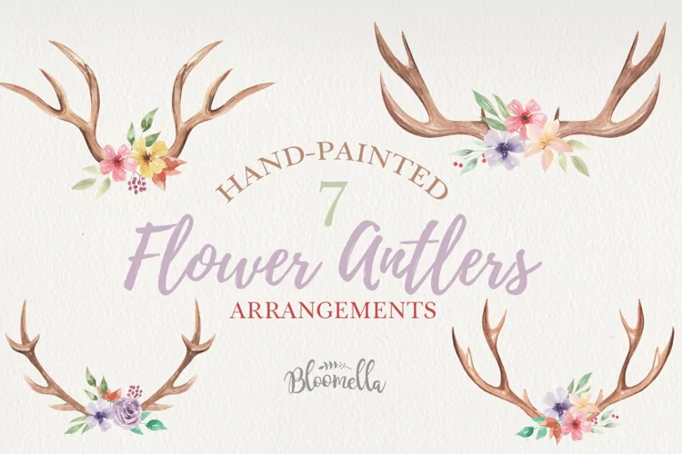 Antlers Floral 7 Bouquets Watercolor Elegant Stag Flowers