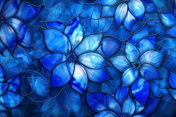 Blue Stained Glass Flower Background Wallpaper