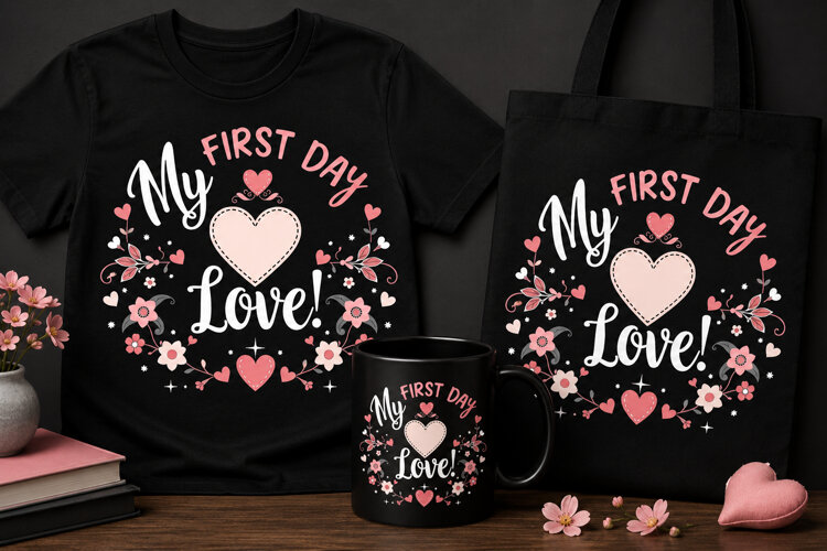 First Day My Love PNG | Cute Valentine’s Day Mom Design example image 1