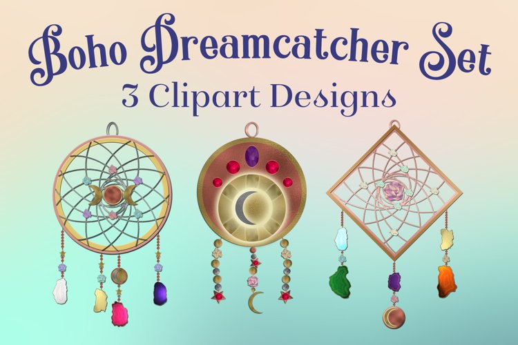 Boho Dreamcatcher Clipart - 3 Decorative Clipart Designs example image 1
