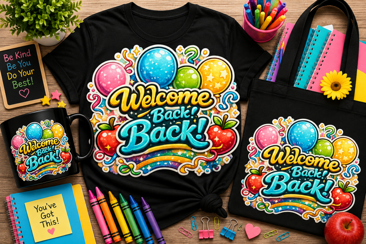 Welcome Back PNG | Back to School Rainbow Sublimation Design