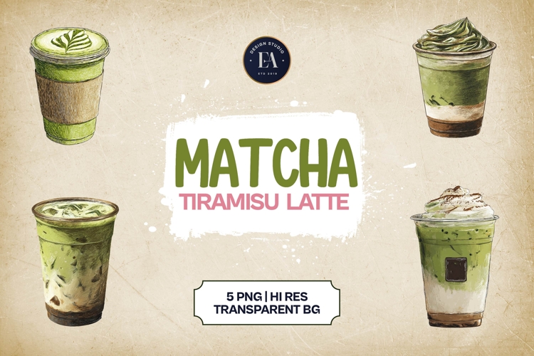 Tiramisu Matcha Latte Clipart 5 PNG