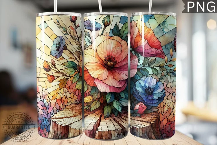 Watercolor Flower Wooden Stump Tumbler - High Quality 3Dpi