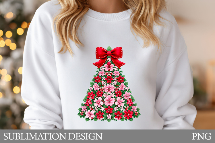 Floral Christmas Tree T-Shirt. Christmas Tree Sublimation