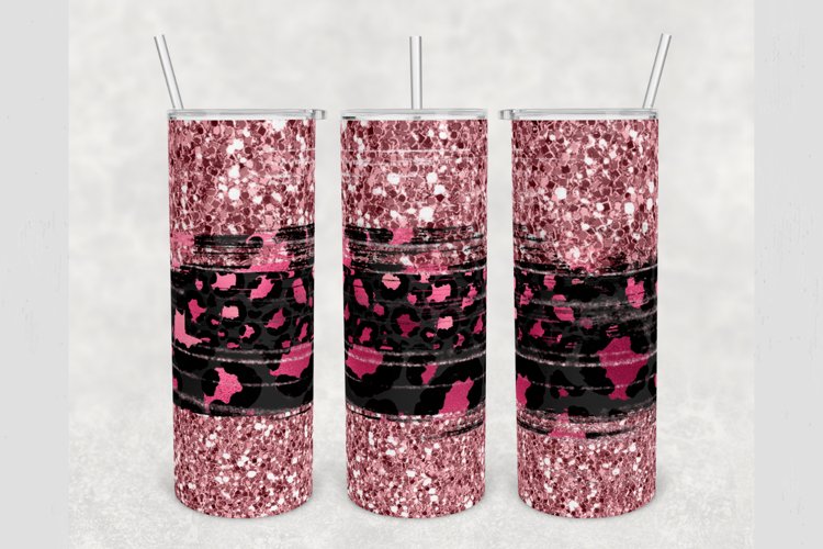 Burgundy Pink Faux Glitter Cheetah 20 oz tumbler sublimation