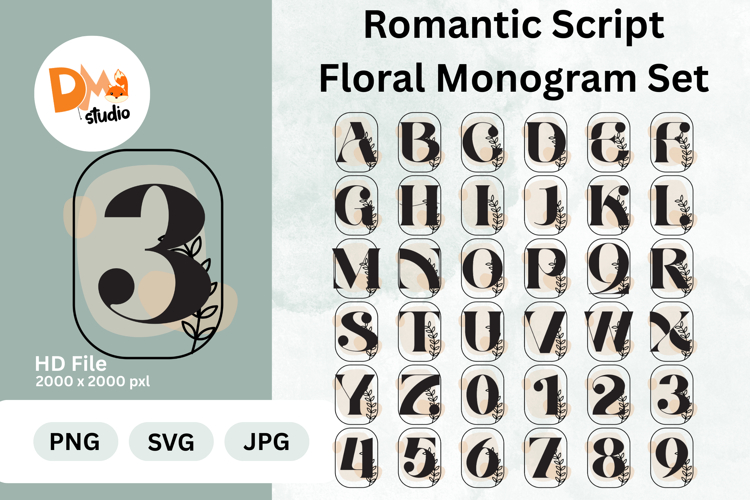 Romantic Script Floral Monogram Set