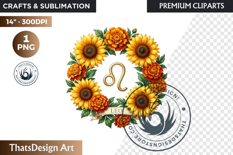 Leo Floral Zodiac Wreaths Clipart Astrology Flower Graphic