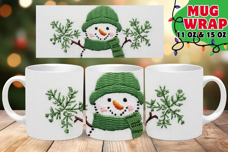 Christmas Snowman 3D Embroidered Splendor 15oz Mug